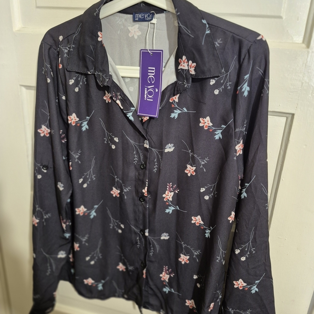 NWT Mevo Concept Floral Button Front Blouse | Size 42 | Made in Turkey - Picture 2 of 7